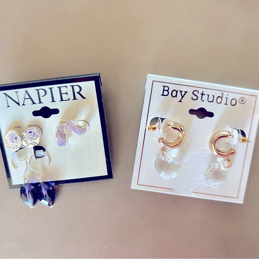 NWT! Napier and Bay Studio Women’s 4 Pairs Pierced Earrings - Picture 1 of 6